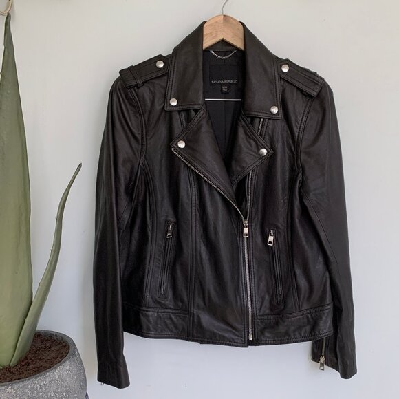 Banana Republic Classic Leather Moto Jacket NWOT - Picture 6 of 6